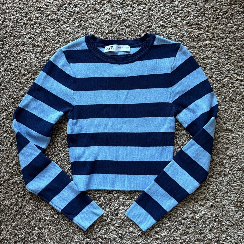 Zara Navy and Light Blue Knit Sweater